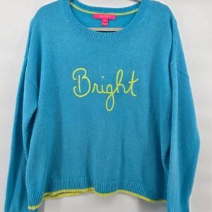 Lilly‎ Pulitzer XL Bright Knit Sweater Aqua Yellow Crew Neck Holiday cute